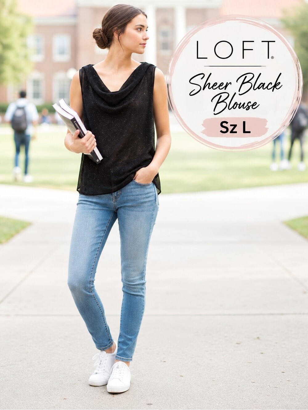 New Without Tags | LOFT | Sz L | Sheer Black Blouse with sequins
